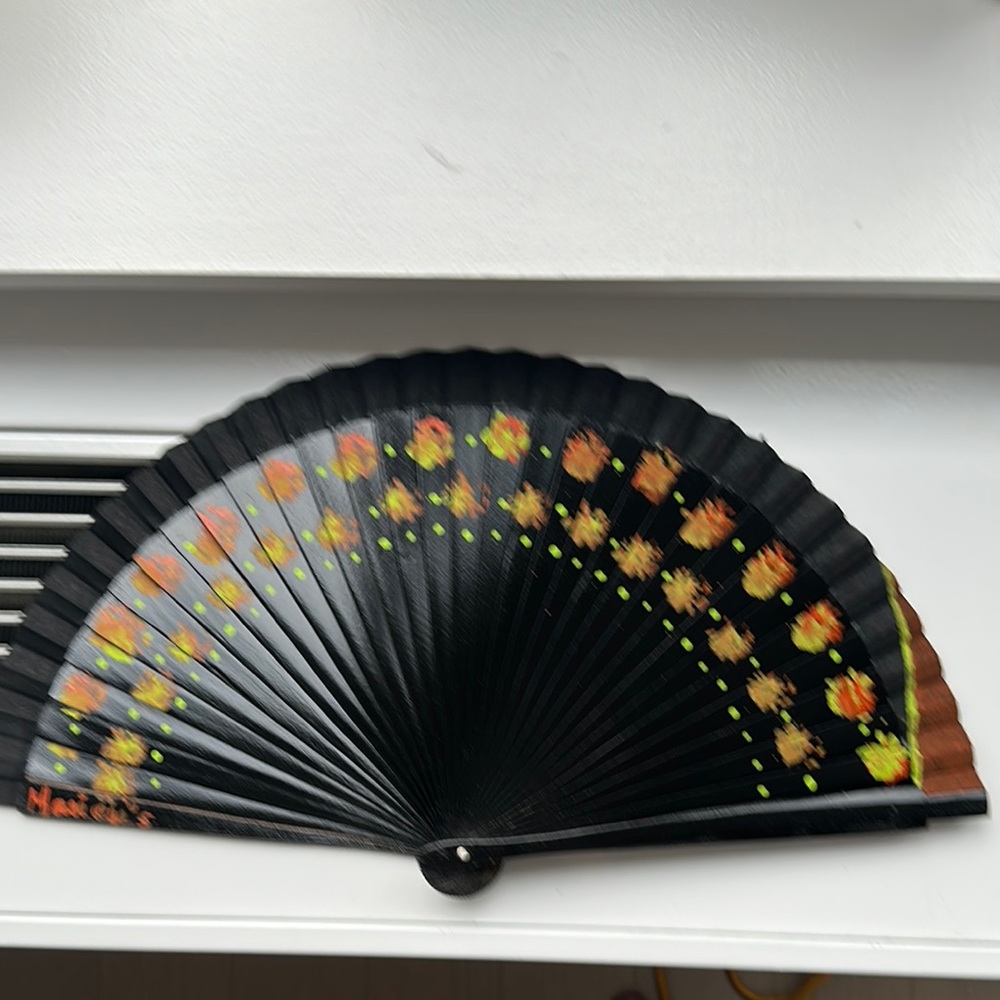 Original hand painted Spanish Black Hand Fan with Floral Design - Marien’s - big